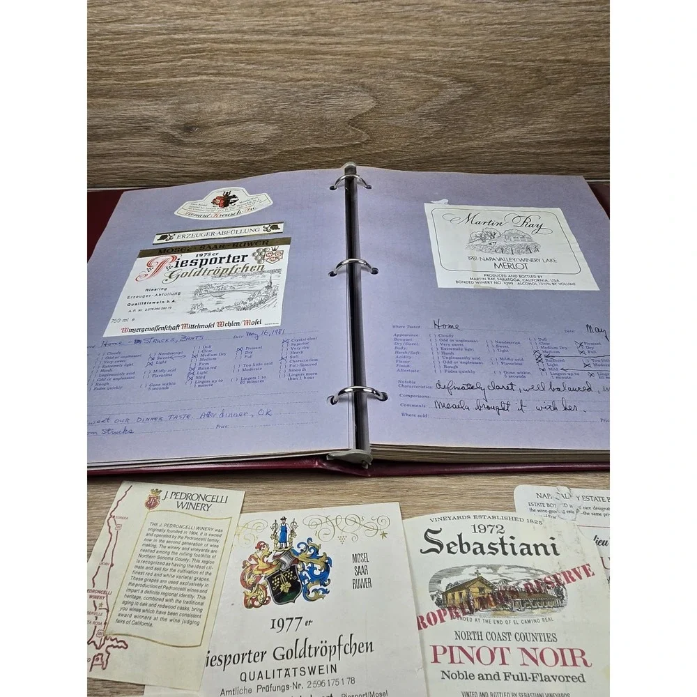 The Connoisseur Vtg. Wine Label Collector Album w/ Pages & Assortment Of Labels